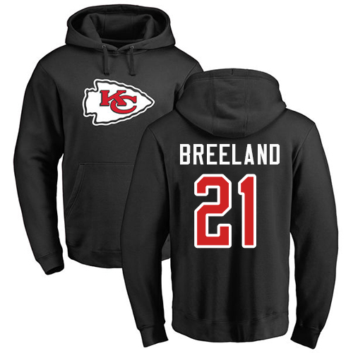 Men Kansas City Chiefs 21 Breeland Bashaud Black Name and Number Logo Pullover Hoodie